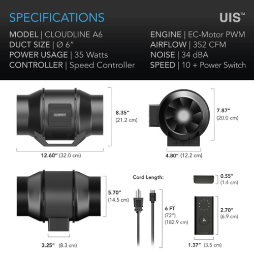 Вентилатор AC INFINITY CLOUDLINE A6 Ø150MM Вентилатор AC INFINITY CLOUDLINE A6 Ø150MM